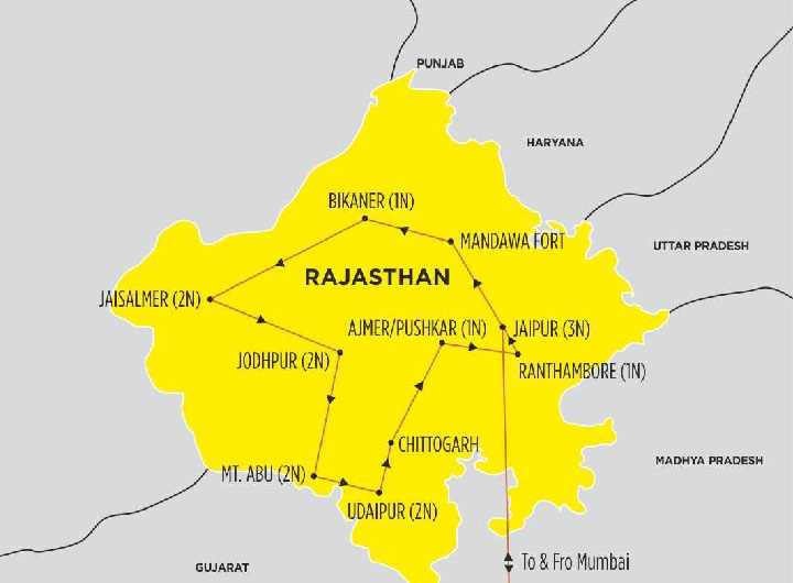 rajasthan map tourist places with distance