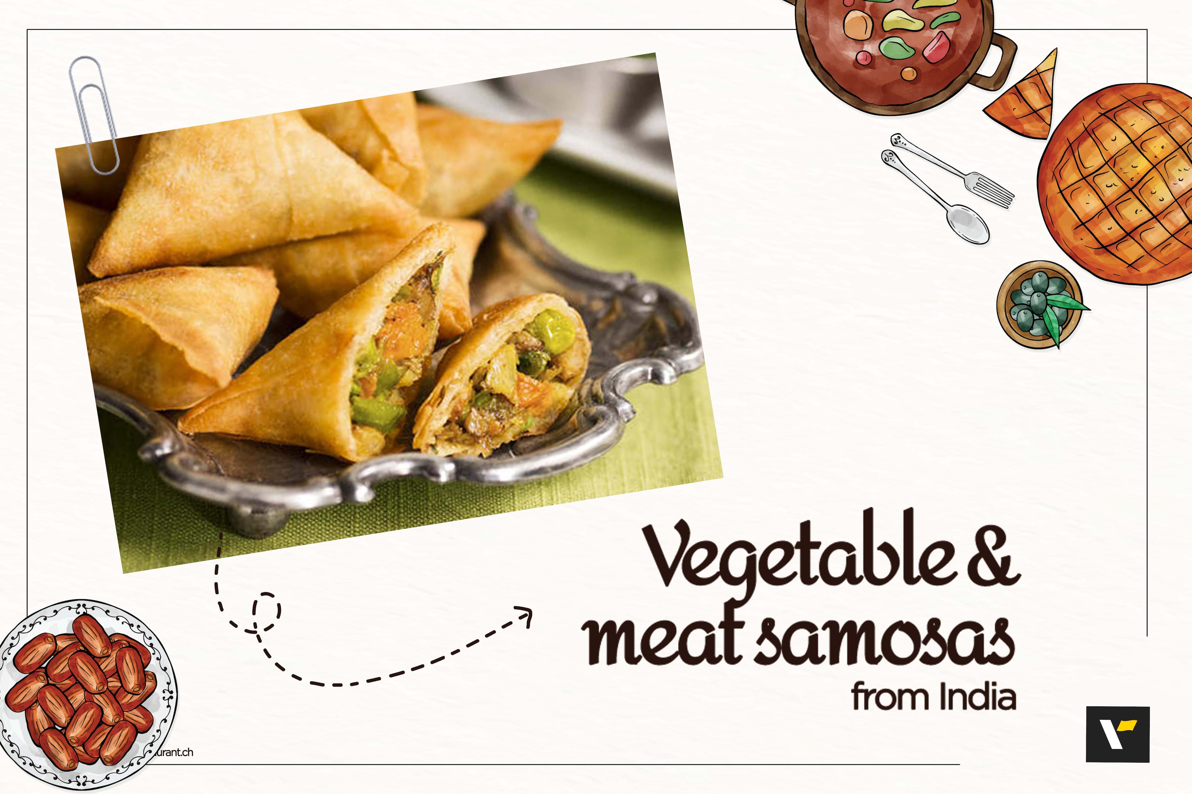 Indian vegetable and meat samosas