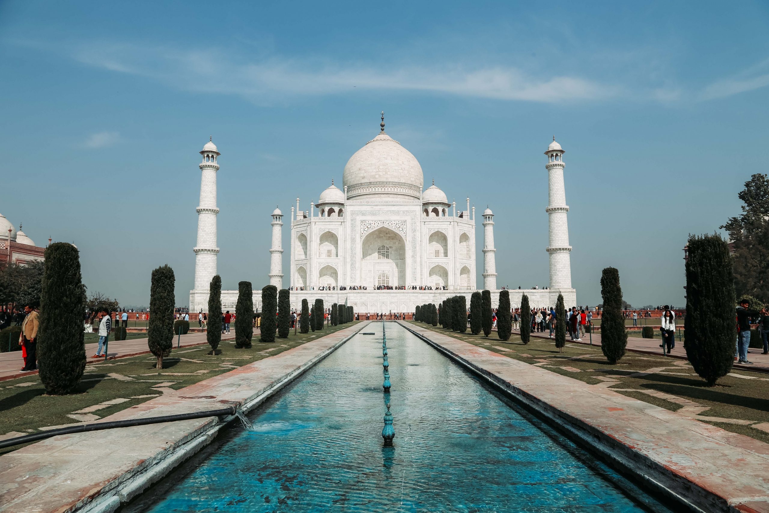 The minarets of the Taj Mahal are slightly leaning outwards.